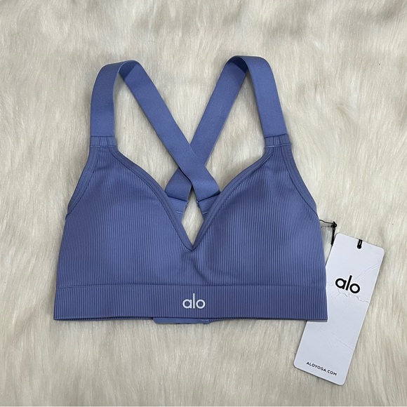 🆕Alo🎱 Seamless Ribbed Favorite Bra Limited: Lilac Blue Sz XS - Picture 1 of 12